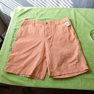 NWT - IZOD Seaside Poplin Shell Coral Flat Front, Size 34W